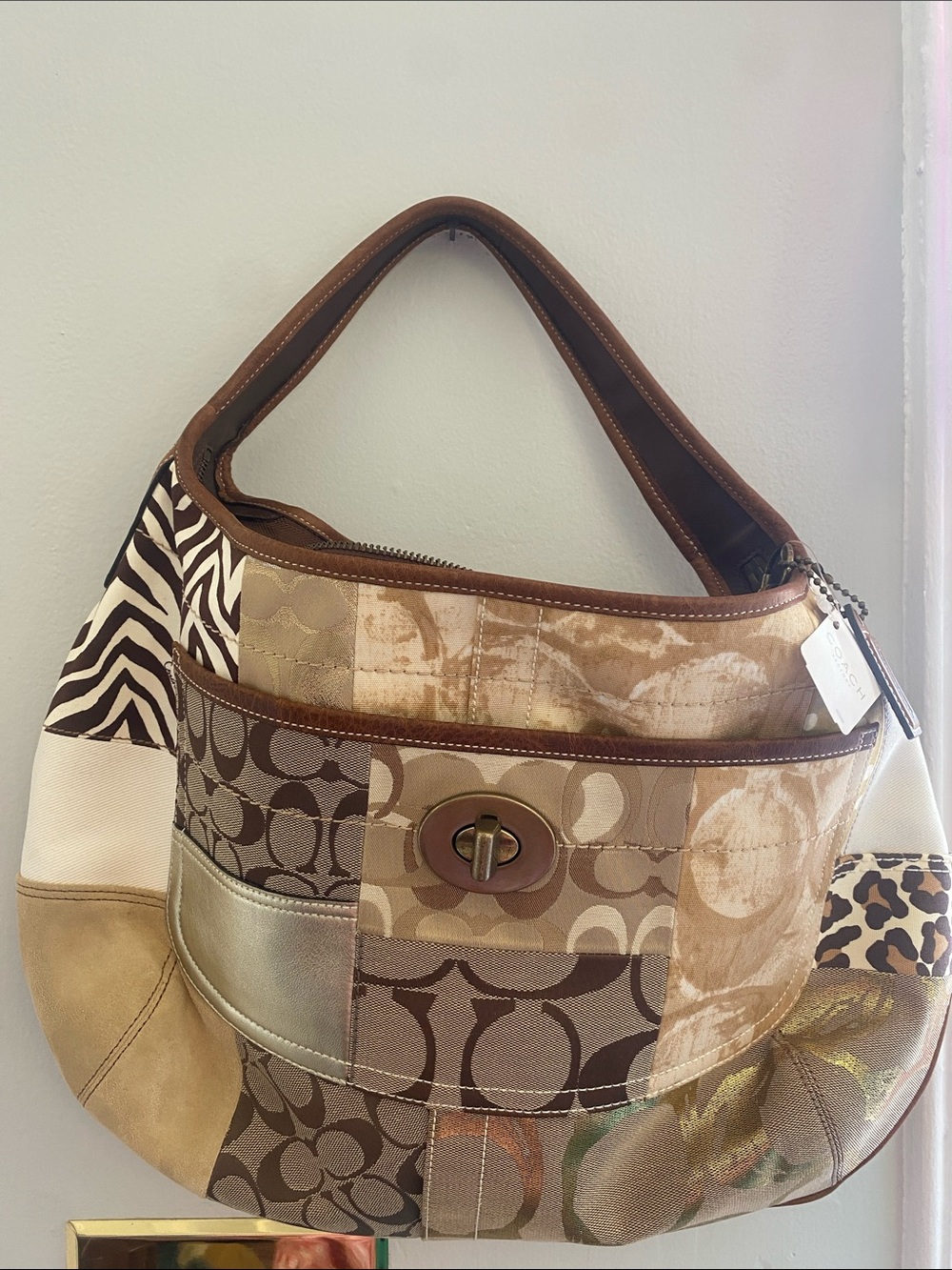 Coach Patchwork Shoulder Bag in Brown, Tan, Cream